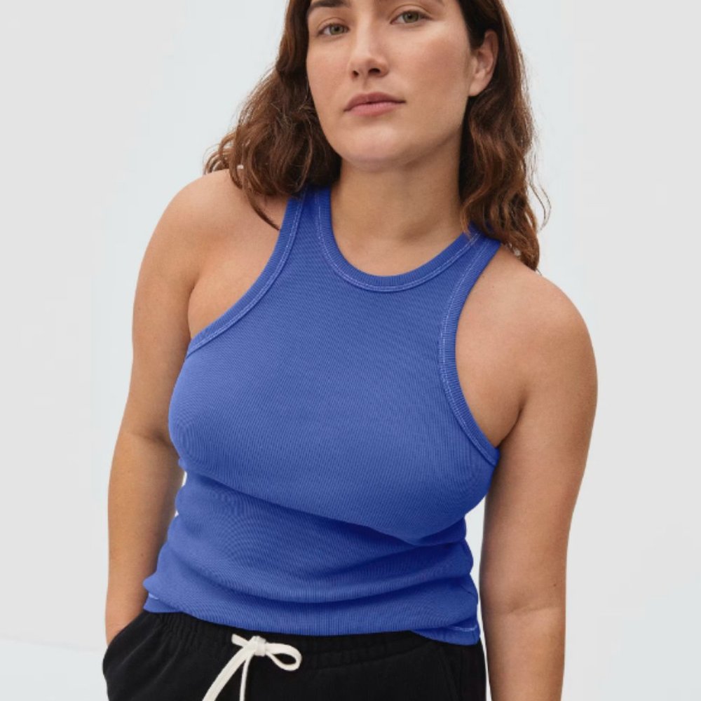 Everlane The Ribbed Cutaway Tank in Cerulean Blue